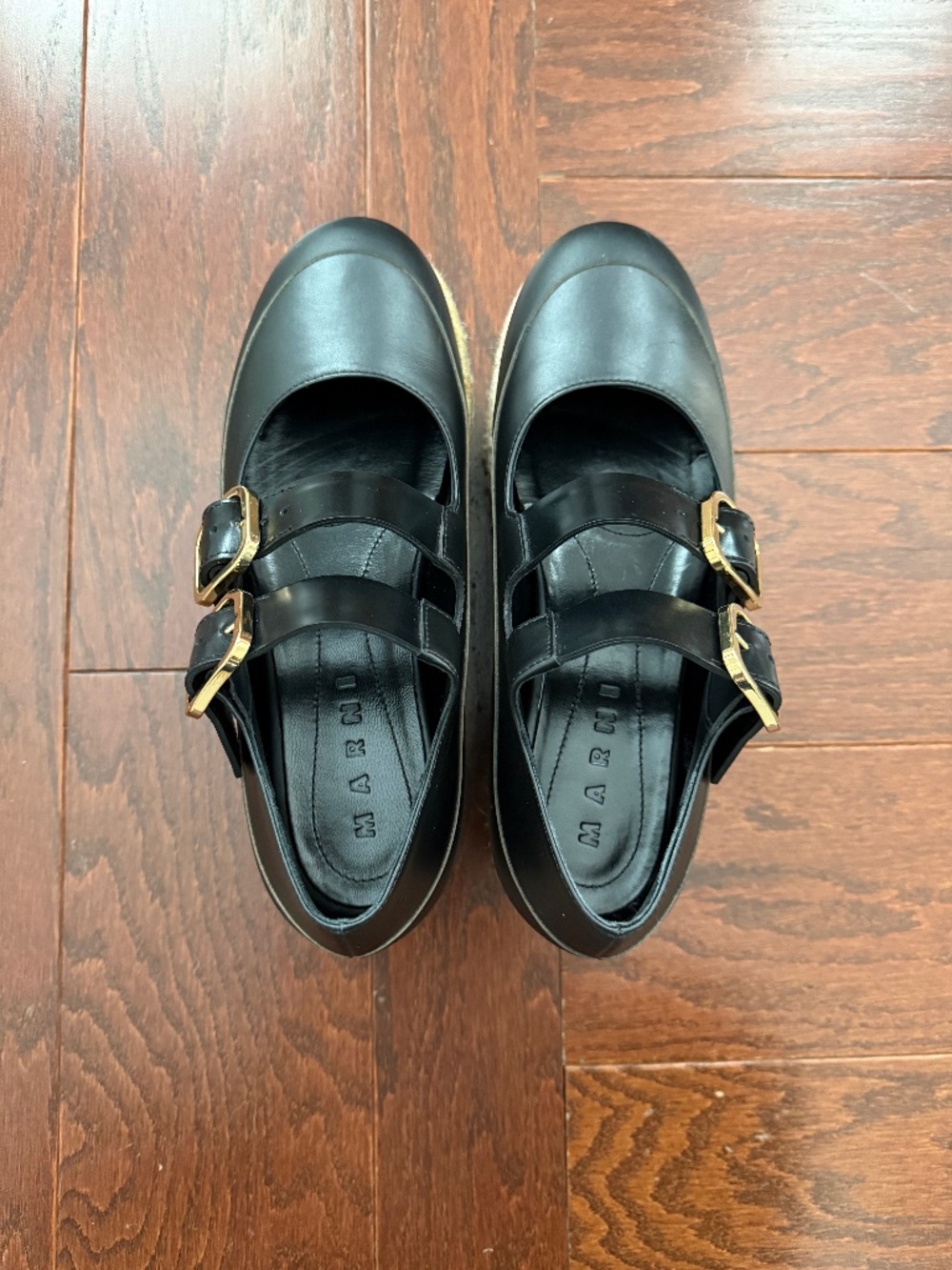 Marni Platform Espadrille Mary Janes in Black, size 37